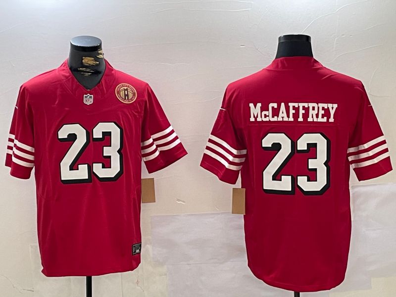 Men San Francisco 49ers #23 Mccaffrey Red Three generations 2024 Nike Vapor Limited NFL Jersey style 3